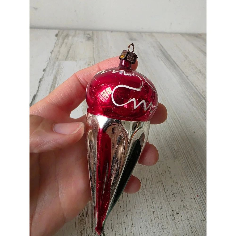 Antique Mercury ice cream cone ornament red Xmas tree parachute